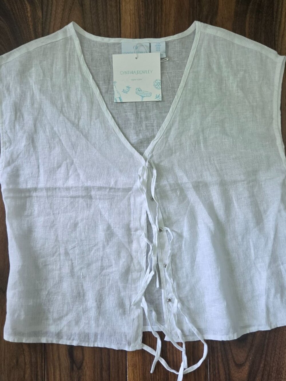 Cynthia Rowley White 100% Linen Tie-Front Vest White - size med NEW WT